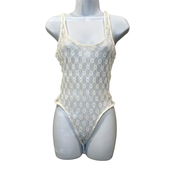 Bardot Adoni Lace Bodysuit White Sheer High-Cut Thong L NWT - Picture 2 of 14
